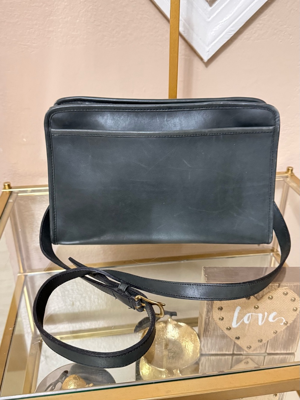 Vintage Coach dark green Leather Crossbody with Adjustable Strap